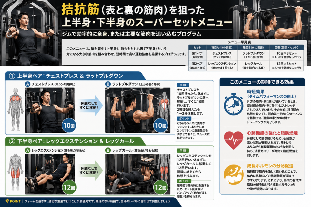 拮抗筋（表と裏の筋肉）を狙った上半身・下半身のスーパーセットメニュー